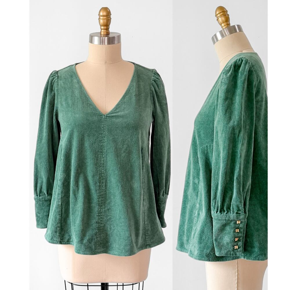 Tuckernuck Sea Sage Green Corduroy Babydoll Top (S)